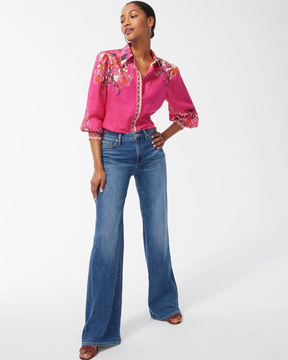 [ ] High-Rise Wide-Fit Italian Jeans ★大人気★ Sandra High-Rise Wide Leg Jeans | GUESS Factory